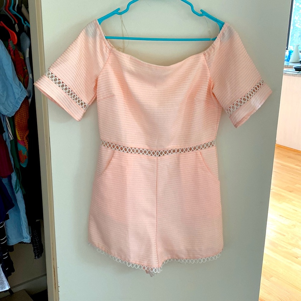 Peach off the shoulder romper